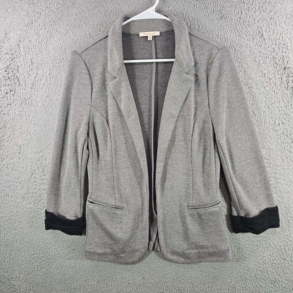 Skies Are Blue Grey Knit Blazer Jacket 3/4 Sleeve Black Cuff Womens Medium